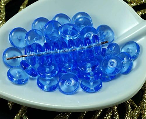 Clear Blue Czech Glass Disc Beads Round Flat One Hole Washer Disk 8mm x 3mm 40pcs