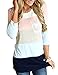 Womens Crew Neck 3/4 Sleeve Striped Pattern Casual Shirts Patchwork Tunic Tops With Lace Pockets (M=US 8-10, Pink)