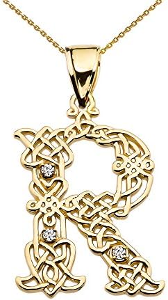 14k "R" Initial In Celtic Knot Pattern Yellow Gold Pendant Necklace, 20"