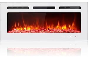 Maxhonor Electric Fireplace Inserts Freestanding Heater for The Living Room Floating Fireplace with 12 LED Colors with Logset and Stones, Space Heaters for Indoor Use,1500W/750W,White,40inch