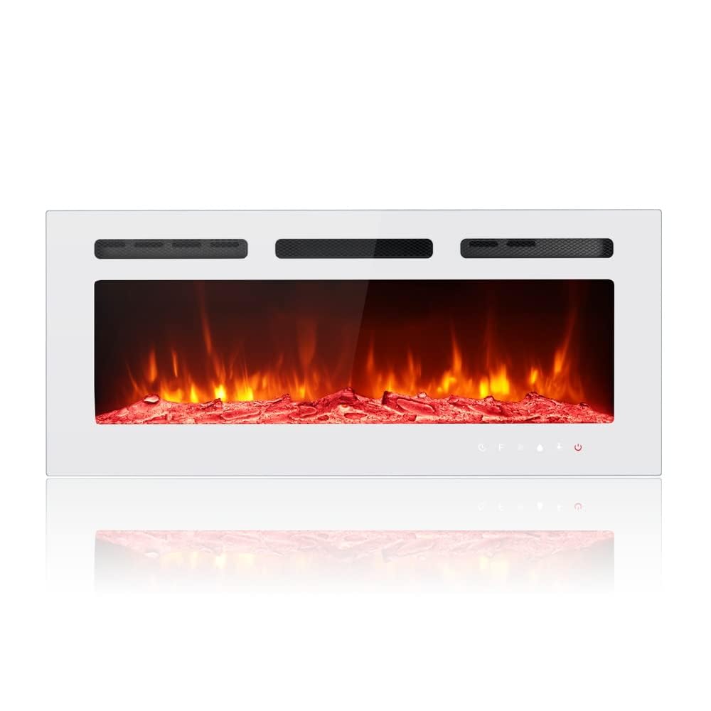 Maxhonor Chimenea eléctrica con insertos, calentador independiente para sala de estar, chimenea flotante con 12 colores LED con leños y piedras, calentadores espaciales para uso en interiores, 1500 W/750 W, blanco, 40 pulgadas Maxhonor Chimenea eléctrica con insertos, calentador independiente para sala de estar, chimenea flotante con 12 colores LED con leños y piedras, calentadores espaciales para uso en interiores, 1500 W/750 W, blanco, 40 pulgadas