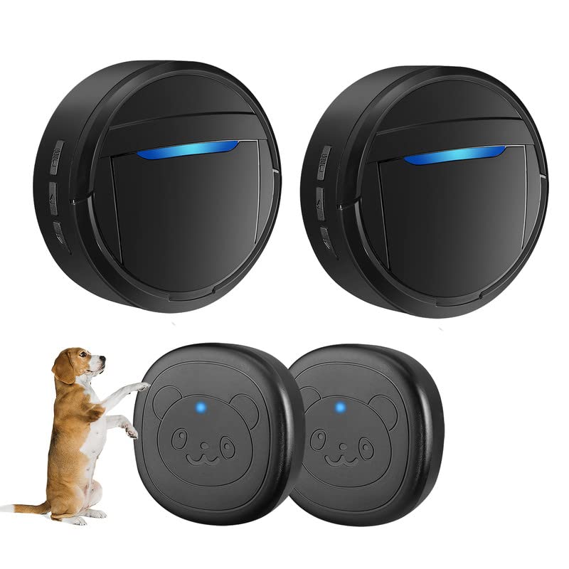 Whimsii Wireless Dog Doorbell, Ring Bell to Go Outside, IP55 Waterproof Buttons, 55 Melodies, 4 Volume Levels & 950ft Range (Black, 2 Receivers 2 Transmitters)