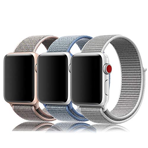 amBand for Apple Watch Sport Loop Band 38mm, Lightweight Breathable Nylon Replacement Band for Apple Watch Series 1, Series 2, Series 3, Sport, Edition-3 Pack D