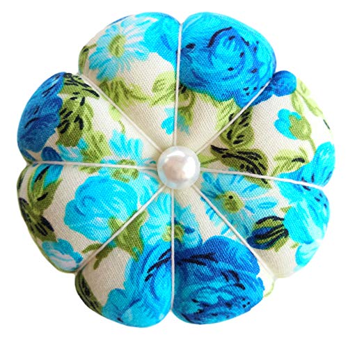 Blue Floral Flower Garden White Wrist Pin Needle Cushion Adjustable Elastic Band Pincushion Wearable Cute Pumpkin Pins Needles Pincushions Holder Safety Elastic Band for Sewing Crafting Girl Gift - Thumbnail 7