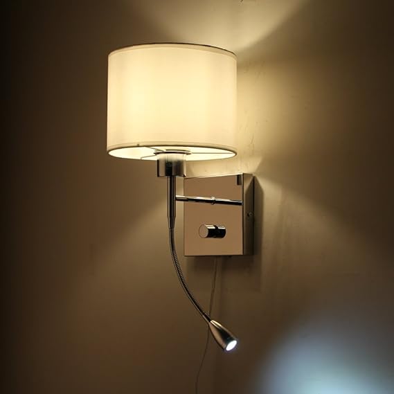 ONEPRE Modern Plug In Bedside Wall Light Hotel Style Polished Chrome