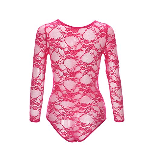 Startview Womens Long Sleeve Lace Floral Bodysuit Stretch Ladies Leotard Body Top