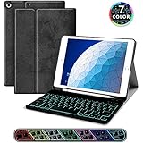 JUQITECH Backlit iPad Keyboard Case iPad Air 3 10.5" 2019 3rd Gen iPad Pro 10.5" Detachable Wireless Bluetooth Tablet Keyboard - BT Backlight Keyboard Smart Folio Case Cover w/Built-in Pencil Holder