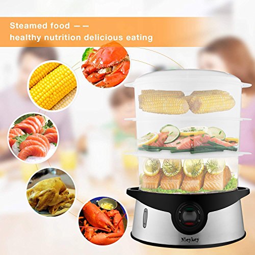9.5 Quart Food Steamer BPA Free, 3 Tier Stackable Baskets Vegetable Steamer with Rice and Grains Tray, Electric Steamer 800W Fast Heat up