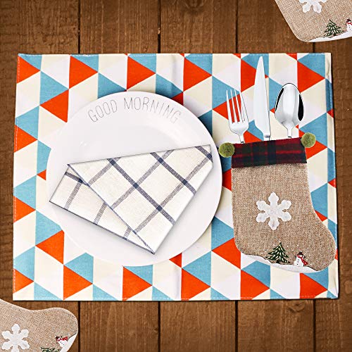 PartyBus 8 Inch Mini Christmas Stockings 12 Pack, Small Rustic Burlap Plaid Green Ears Xmas Tree Decorations, Gift Card Holders Cash Bags Holiday Treats for Family Coworkers Neighbors Kids Dogs Cats