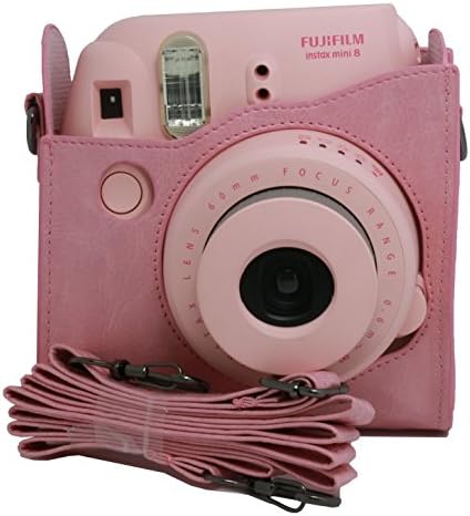 Woodmin Fuji mini case bag Vintga PU Leather Fujifilm Instax Mini 8 Case---Pink
