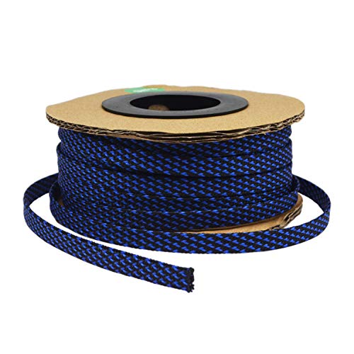 PET Expandable Braided Sleeving Flexo wire Cable Sleeve (0.32" 100ft Black with Blue) Striveday