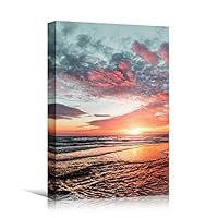 Canvas Wall Art Sun Setting into The Ocean Coastal Multicolor Photography Relax/Calm Romantics Sunset - 12x18 inches