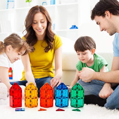 FNJO Magnetic Tiles, 110 Pieces Magnetic Building Set, Magnetic Blocks, Stem Montessori Educational Toy for Boys/Girls 3+ Years Old