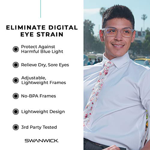 Swanwick: Crystal Day Swannies - Premium Blue Light Blocking Glasses - Virtually Clear Lens to Block Harmful Blue Light from Gaming PC, Laptop and Smartphone Glare - Digital Eye Strain Protection