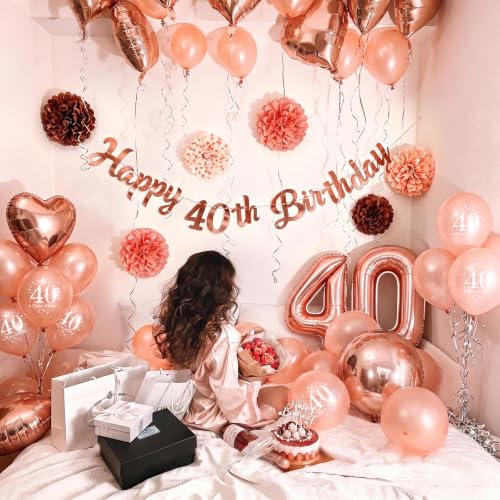 40th Birthday Decoration Rose Gold, 40th Birthday Balloons Woman | 40th Birthday Garlands, Balloons 40th Birthday, Party 40th Birthday Decoration Confetti for Decoration Birthday 40 Women