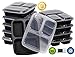 Green Direct 3 Compartment Meal Prep Containers / Food Storage Containers with Lids, Microwaveable, Freezer and Dishwasher Safe, Pack of 10