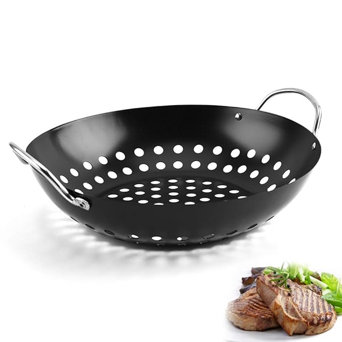 Anjetan Grilling Basket Round Sturdy Veggie Grill Basket Veggie Grill