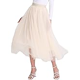 Women’s Tulle Skirts Midi Elastic High Waist Pleated Mesh Flowy A-Line Party Long Tutu Skirts…