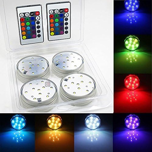 4 Piece 2.8 Inch RGB Submersible LED Light 24 Key 16 Color for Wedding, Christmas, Halloween, Party, Stage, Decor