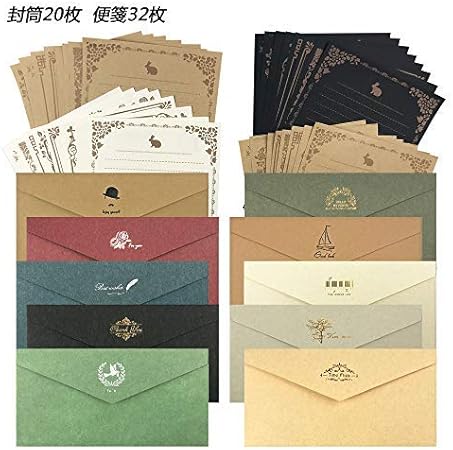 Amazon レターセット 封筒 枚 便箋 32枚 シンプル アンティーク 大量 メッセージカード 封筒付 グリーティングカード バースデー カード レターセット 文房具 オフィス用品