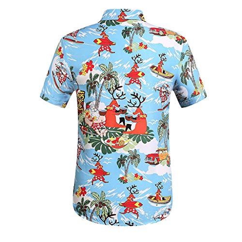 Respctful â™«â™« Mens Shirts Standard-Fit Cotton/Polyester Palm Tree PrinBeach Wear Blue