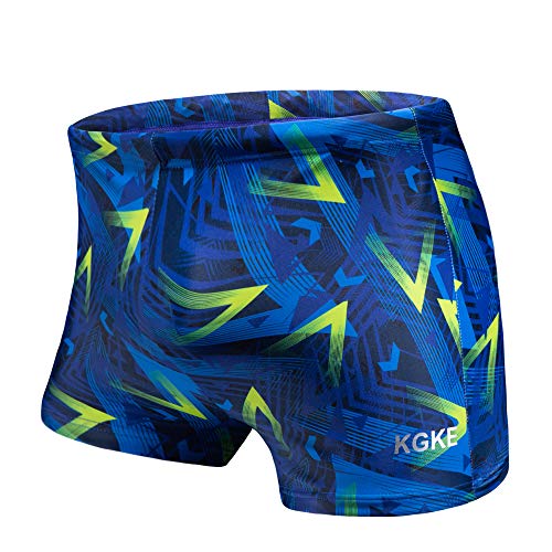 K898 Men's Square Leg Swimming Jammer Shorts UPF50+,Men Swimsuit Swim Jammers Fabric Shape Retention (Geometric Blue,S) - Thumbnail 7