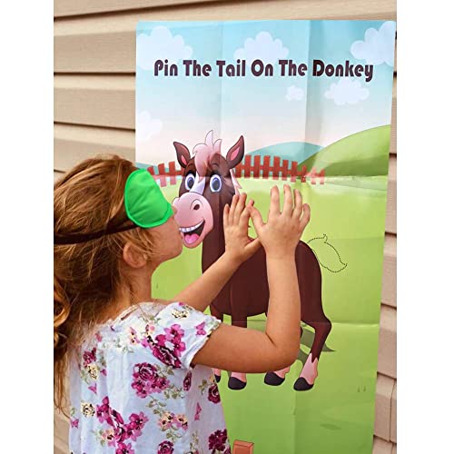 Pin The Tail On The Donkey Party Game for Kids Birthday Party Supplies Donkey Party Favors, Large Donkey Games Poster with 30 Pcs Tails