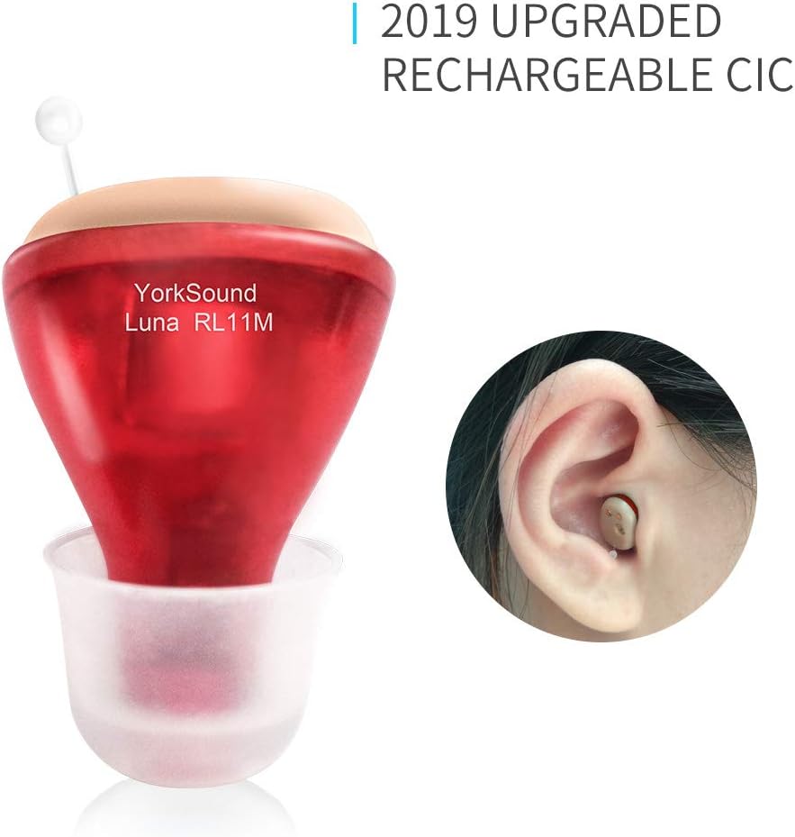 YorkSound Hearing Amplifiers Invisible Personal Sound Amplify Product Digital for Both Ears Rechargeable Hearing Amplifiers for Seniors and Adults (Red)
