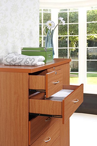Hodedah 7 Drawer Jumbo Chest, Five Large Drawers, Two Smaller Drawers with Two Lock, Hanging Rod, and Three Shelves, Cherry