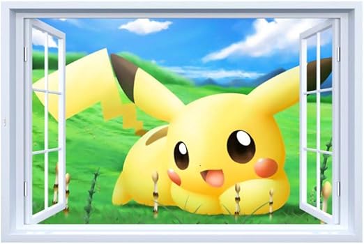 3d Wall Stickers Pikachu On The Pokemon Cartoon With Fake Windows Wall Decoration Wallpaper For Bedroom Living Room Children S Room Amazon Co Uk Baby Products