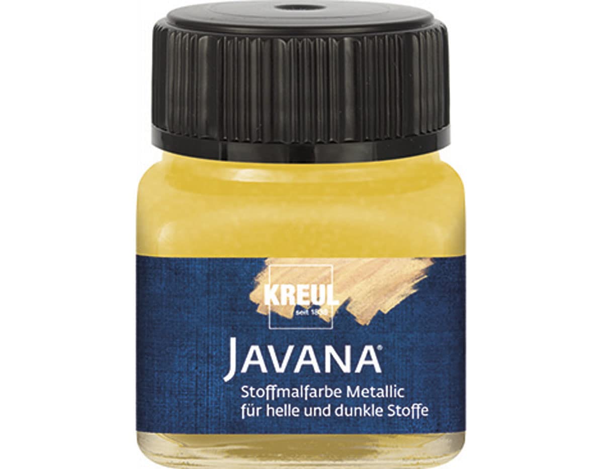 Kreul Javana Fabric Paint for Light and Dark Textiles 20 ml Glass Gold Creamy Brilliant with Metallic Effect Pasto Character for Printing and Stenciling, Washable After Fixing