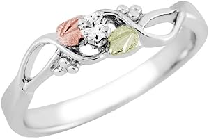 BLACK HILLS GOLD JEWELRY Diamond with Leaf Ring, Sterling Silver, 12k Green and Rose Gold Black Hills Gold Motif (.05 Ctw)