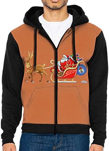 Christmas Santa Flying Reindeer Sleigh Men's Sweatshirts Long Sleeves Zip Hoodie With Pocket Shoulder Sweater