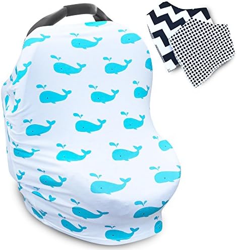 INFANT CAR SEAT COVER with 2 ULTRA SOFT BANDANA DROOL BIBS for BOYS &amp; GIRLS, COVERS UP NURSING BREASTFEEDING MOMS, NEW BABY CARSEAT CANOPY, UNISEX, STRETCHY, NEWBORN SHOWER GIFTS for BABIES and MOM