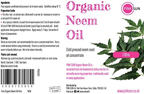 PINK SUN Aceite de Neem Puro Orgánico 1 Litro Virgen Prensado en ...