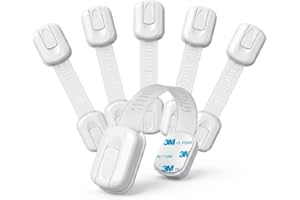 Child Safety Locks, 6 Pack, White, Sliding Latch, Adhesive Mount, Multipurpose, by Eden Nest