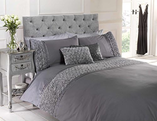 Limoge Duvet Cover Set in Single Double King and Super King Size Bed (King Bed, Grey)