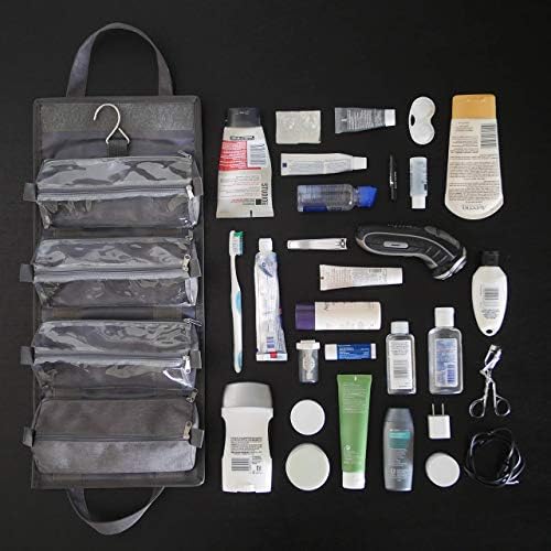4-in-1 Hanging Toiletry Bag Travel Toiletries Bag for Women & Men - Roll Up Compact Cosmetic Kit with Hook | Waterproof, TSA Approved Removable Carry On Pouches (Heather Gray) 9 4-in-1 Hanging Toiletry Bag Travel Toiletries Bag for Women & Men - Roll Up Compact Cosmetic Kit with Hook | Waterproof, TSA Approved Removable Carry On Pouches (Heather Gray)