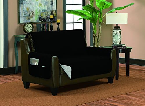 Deluxe Reversible Slip-Resistant Furniture Protector Slipcover with 2 Storage Pockets (Sofa, Black/Grey)