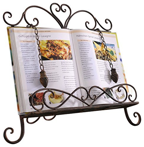 Antique Metal Cookbook Stand ~ Book Holder ~ Easel w/ Weighted Chains Product SKU: HD224257