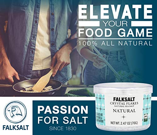 FALKSALT Cyprus Organic Sea Salt Flakes, 2.47oz, Premium Large Finishing Sea Salt Flakes, Kosher Certified, for Baking, Meat, Poultry, Seafood, Pasta, Veggies, Sweets, Cocktails