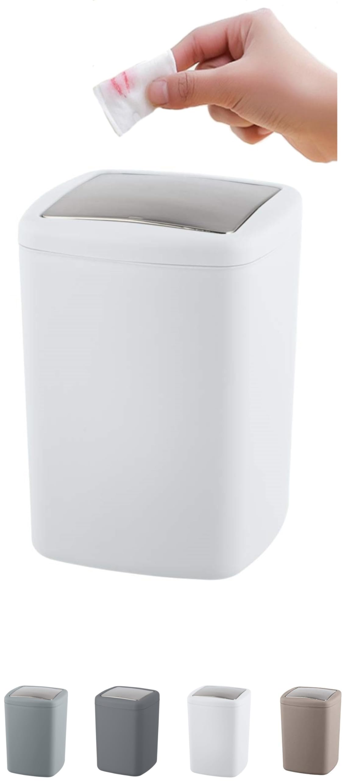 WK Barcelona Square Small Swing Waste/Bathroom/Cosmetics/Table Top Bin (White, 3LTR)