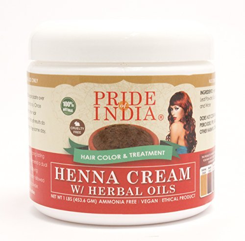 Pride Of India - Herbal Hair Color Powders, 454 Grams (16 oz) (Pure Henna Cream - Natural - W Gloves)