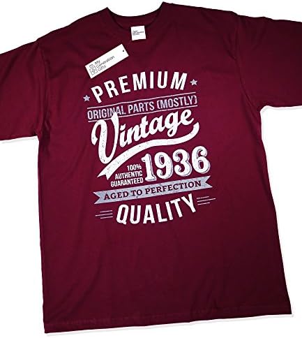 1936 Vintage Year - Aged to Perfection - 80th Birthday Gift / Present T-Shirt Mens Burgundy XL