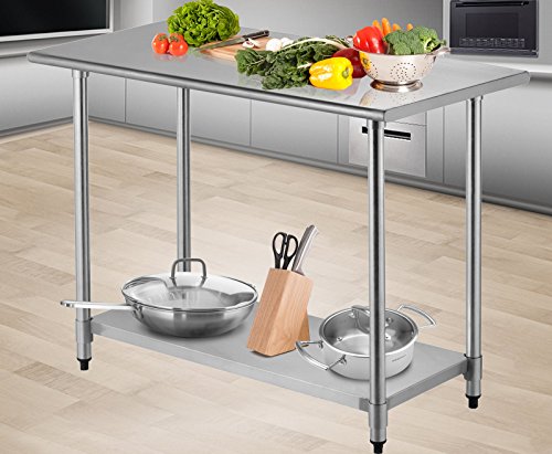 SUNCOO Commercial Stainless Steel Work Food Prep Table for kitchen (48 in Long x 24 in Deep without Backsplash)