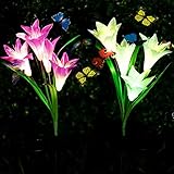 Adamluvs Solar Lights Outdoor,Solar Flowers, Solar Flower Stake Lights,Color Changing Solar LED Flower Lights with 12 Pcs Butterfly Stakes for Garden, Patio, Backyard Decorating (Purple & White)