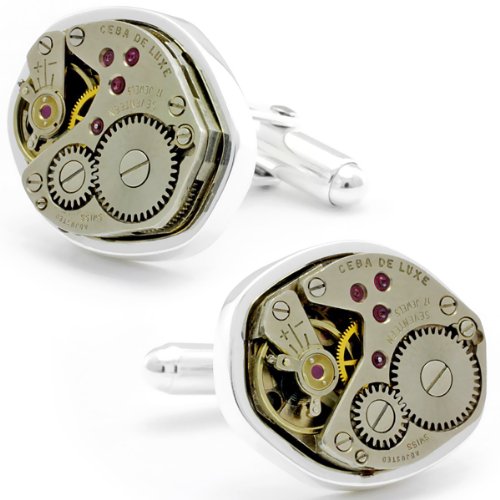 Tokens & Icons Mechanical Watch Movement Silver Settings Cufflinks (55WC)