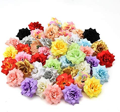AZXU silk flowers in bulk wholesale Fake Flowers Heads Artificial Rose Silk Flower Heads for Wedding Decoration DIY Wreath Gift Box Scrapbooking Craft Fake Flowers 30pcs 4cm (Multicolor)