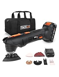 Herramienta oscilante, Tacklife PMT03B 20 V Max inalámbrico multifuncional, batería de iones de litio de 2 Ah, 1 hora de carga rápida, 6 velocidades variables para eliminar lechadas, rascar, cortar y pulir.