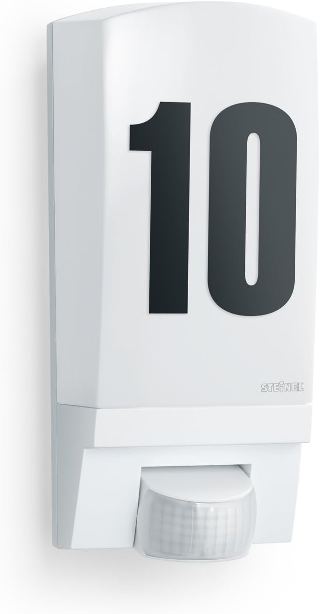 Steinel House Number Light L 1 S White E27, max. 60 Watts Outdoor Wall Light with 180° Motion Sensor 10 m Range